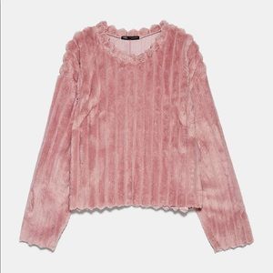 Zara Faux Fur Pink Sweater Small